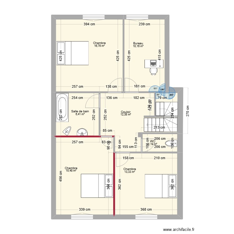 R+1-Myriam. Plan de 7 pièces et 77 m2