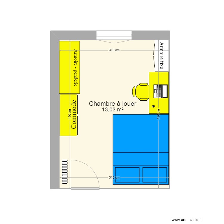 Chambre a louer. Plan de 1 pièce et 13 m2