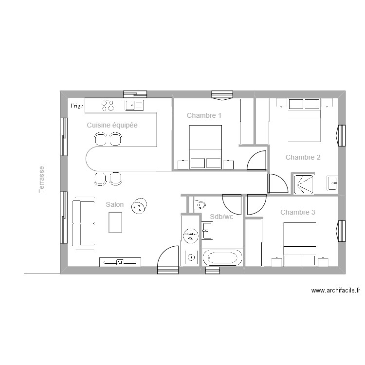 Vesco. Plan de 6 pièces et 82 m2