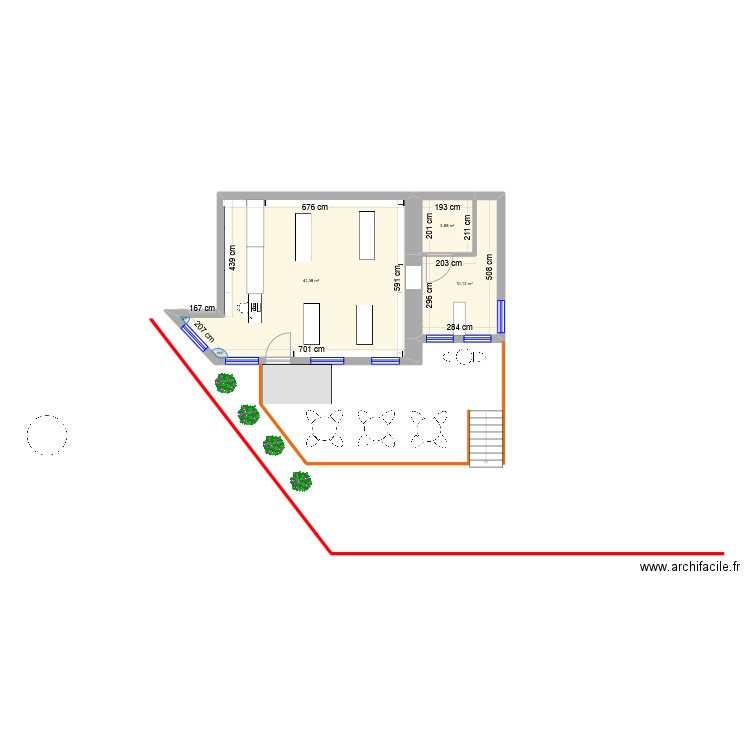 Epiceriedesmynes. Plan de 3 pièces et 55 m2