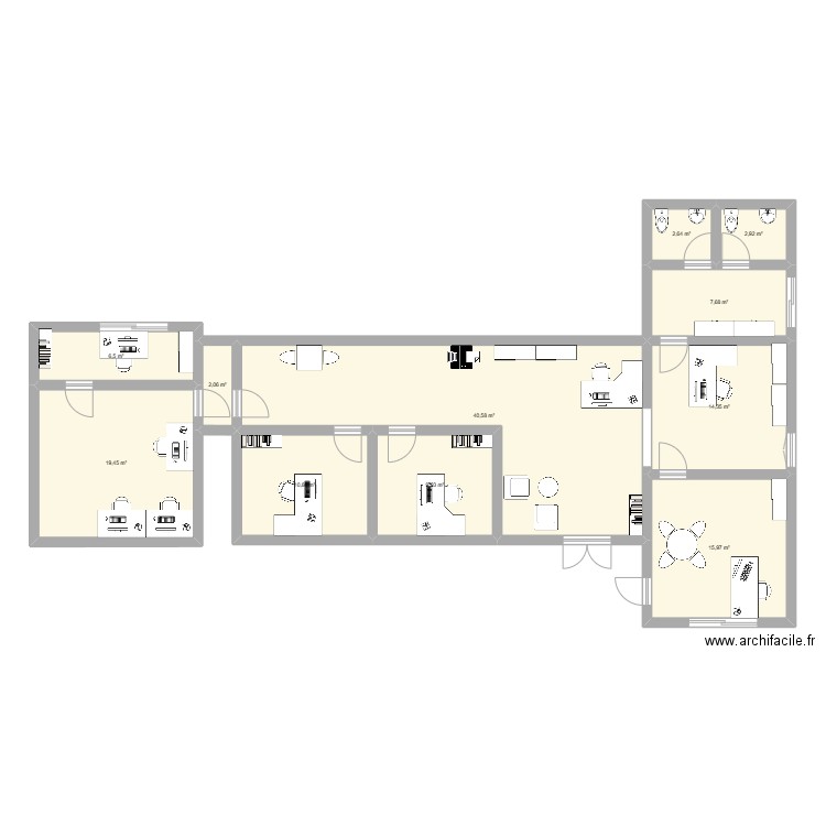 BUREAUX REY. Plan de 11 pièces et 133 m2