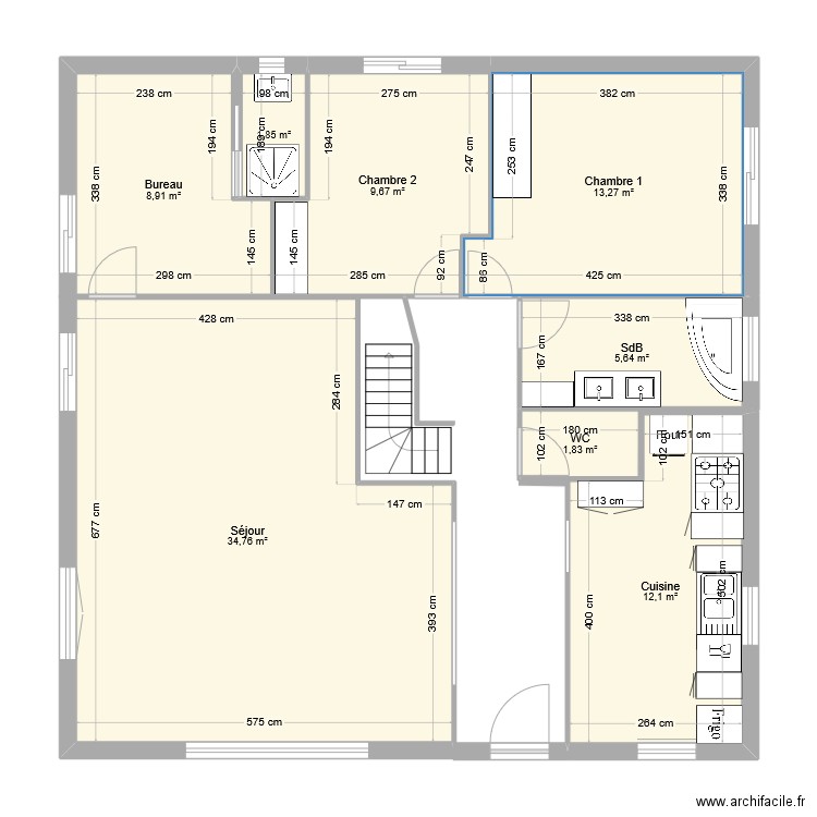 Belvédère 1er étage. Plan de 8 pièces et 88 m2