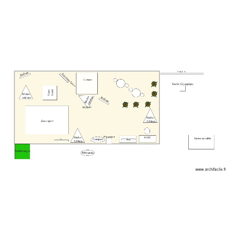 Stand. Plan de 1 pièce et 50 m2