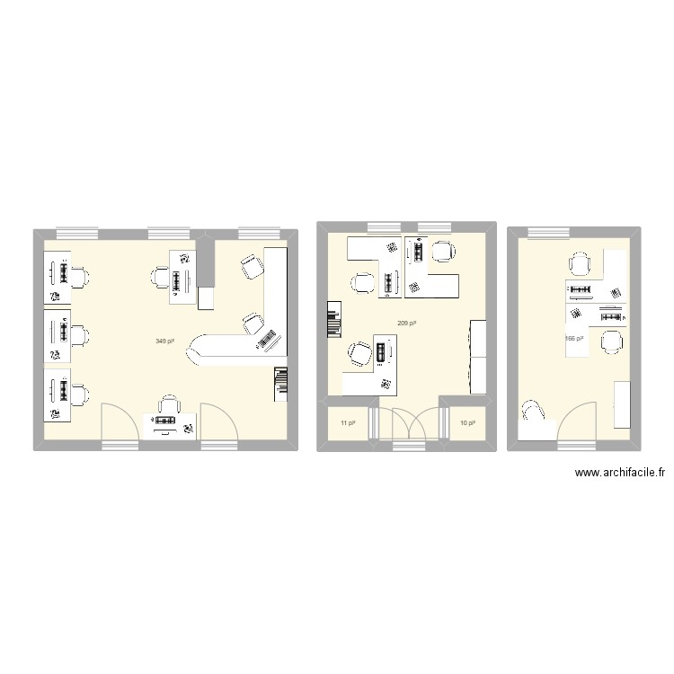 Bureaux. Plan de 5 pièces et 69 m2