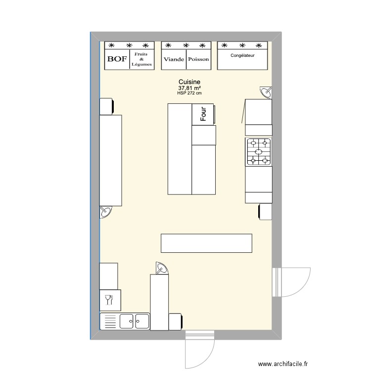 Fra. Plan de 1 pièce et 38 m2