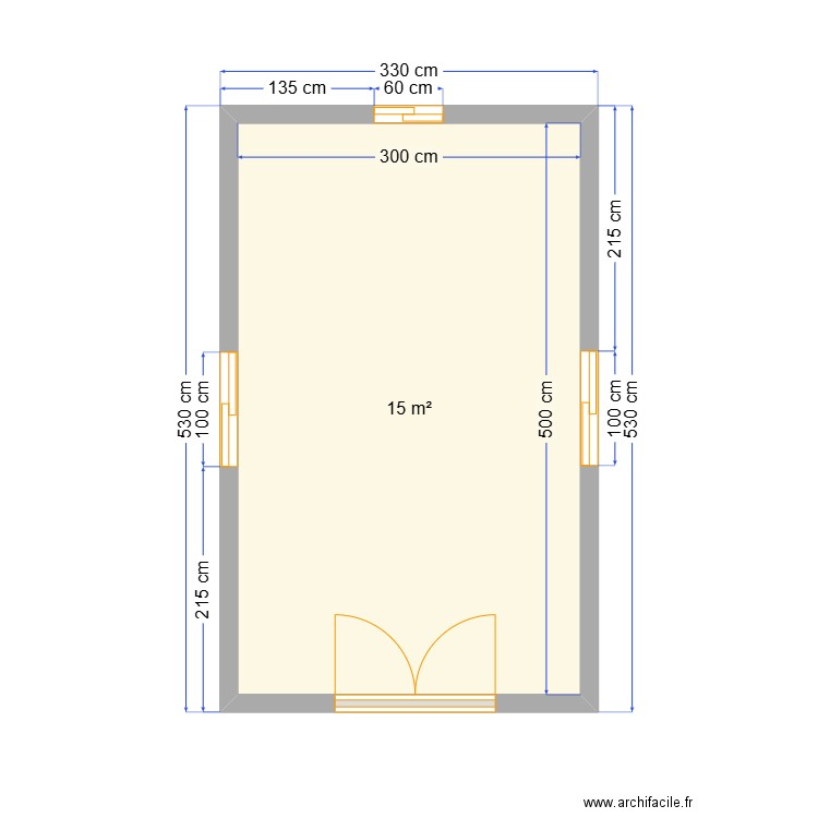 magasin en geobeton. Plan de 1 pièce et 15 m2