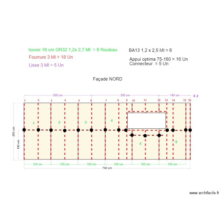 PLAN PLACO ISOLATION FACADE NORD. Plan de 7 pièces et 18 m2