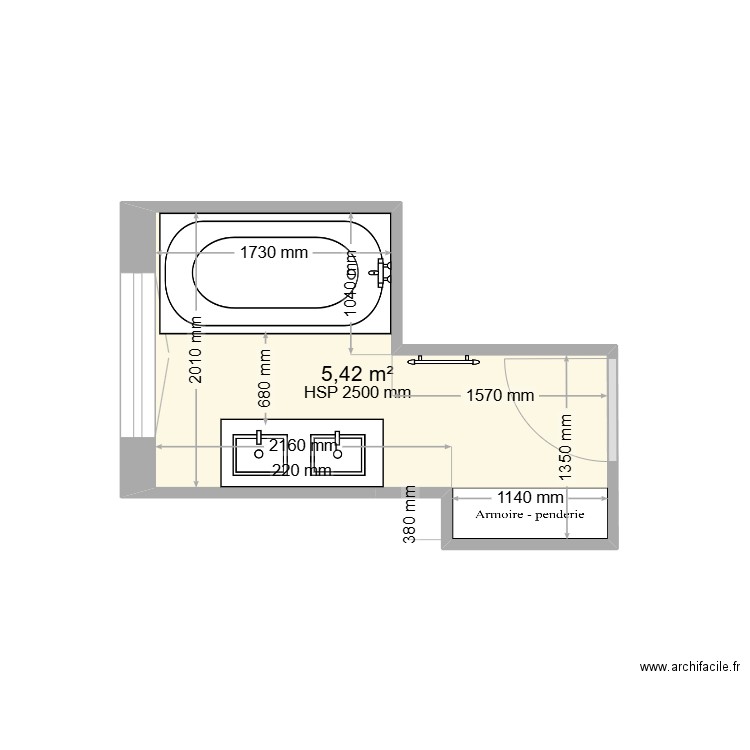 Salle de Bain. Plan de 1 pièce et 5 m2