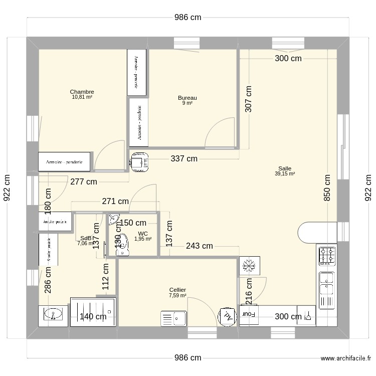 Isa9x8v6. Plan de 6 pièces et 76 m2