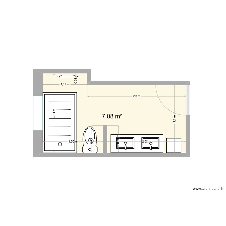 SDB. Plan de 1 pièce et 7 m2