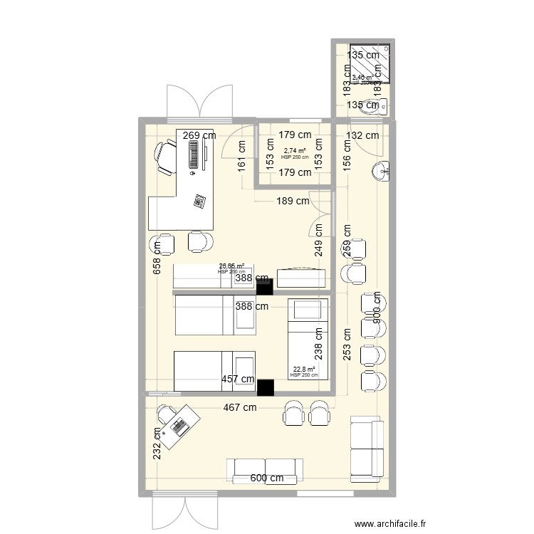 CMF. Plan de 4 pièces et 55 m2