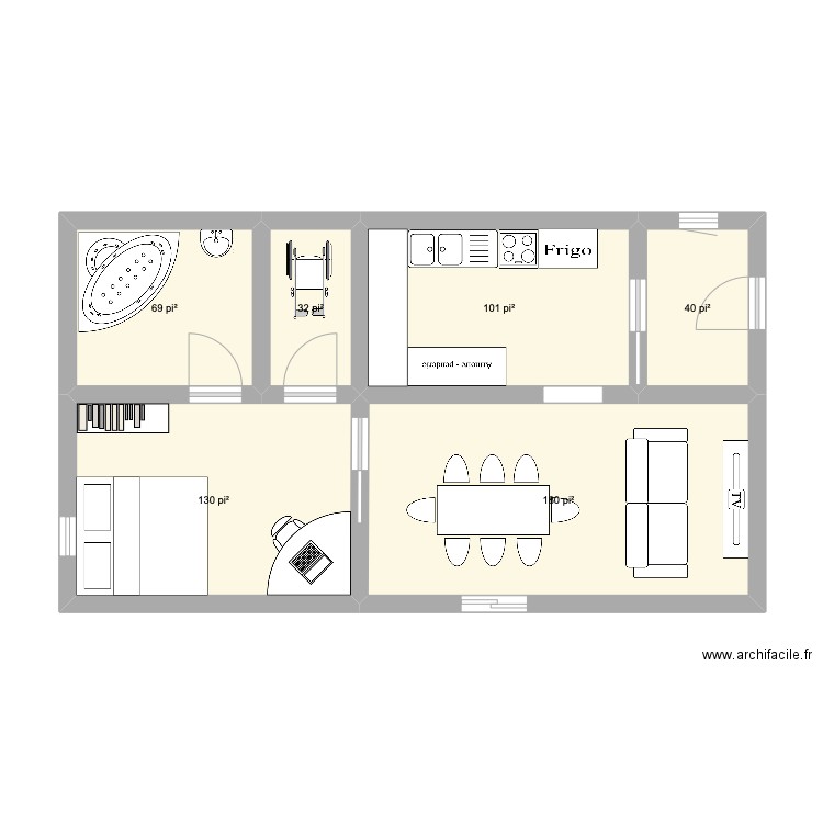 Maison 1. Plan de 6 pièces et 51 m2