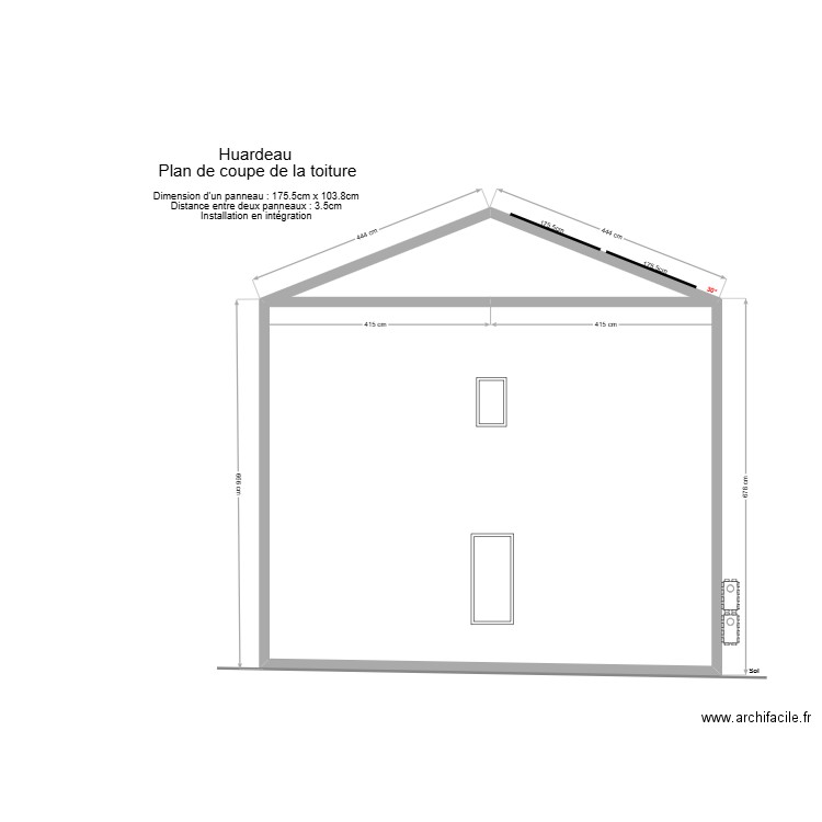 Huardeau  plan de coupe. Plan de 2 pièces et 57 m2