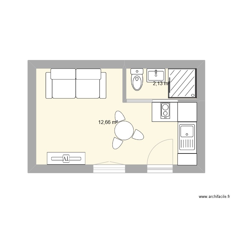 P'tite maison . Plan de 2 pièces et 15 m2