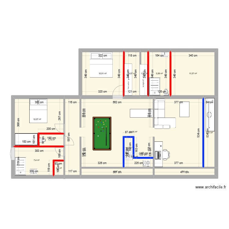 MAI. Plan de 14 pièces et 122 m2