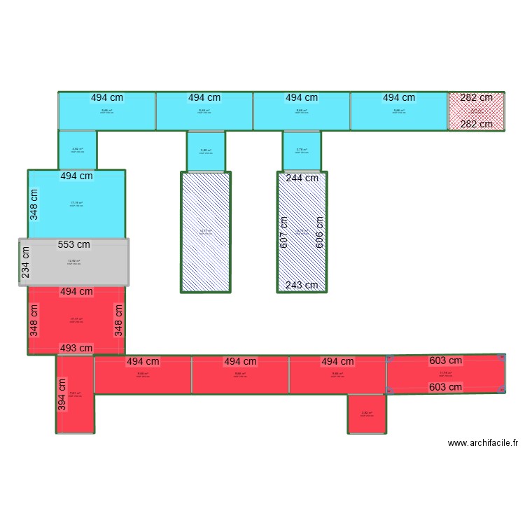 camps. Plan de 19 pièces et 185 m2