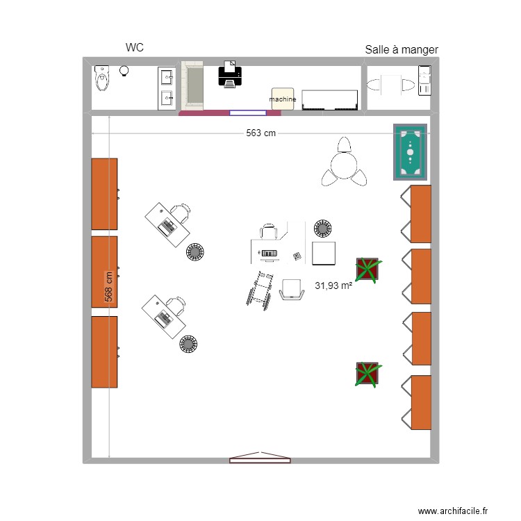 lunettes de momes. Plan de 4 pièces et 36 m2