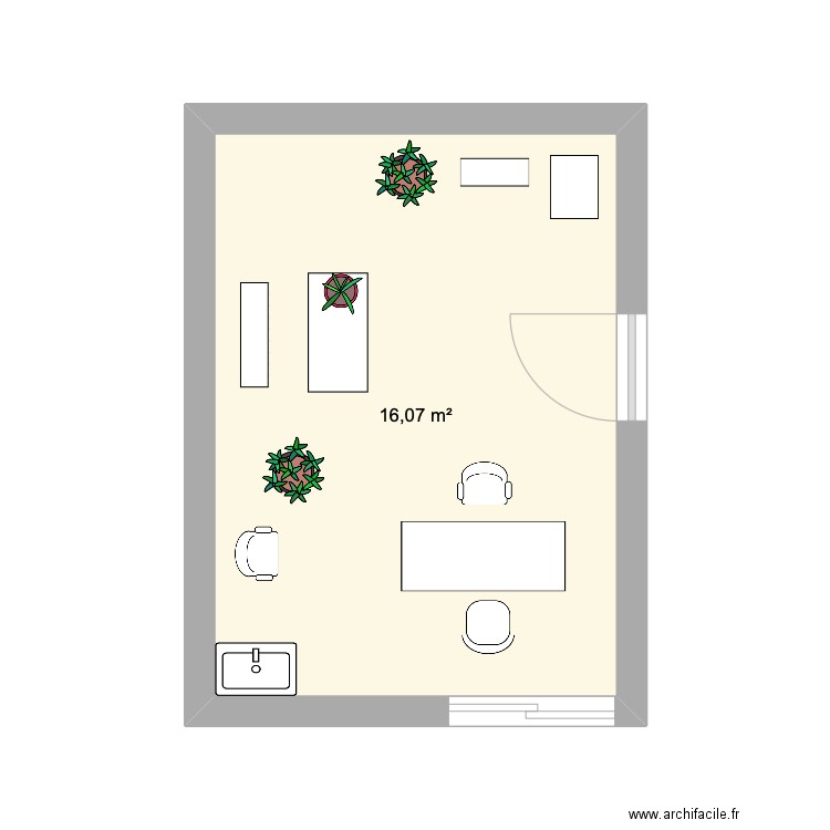 bureau. Plan de 1 pièce et 16 m2