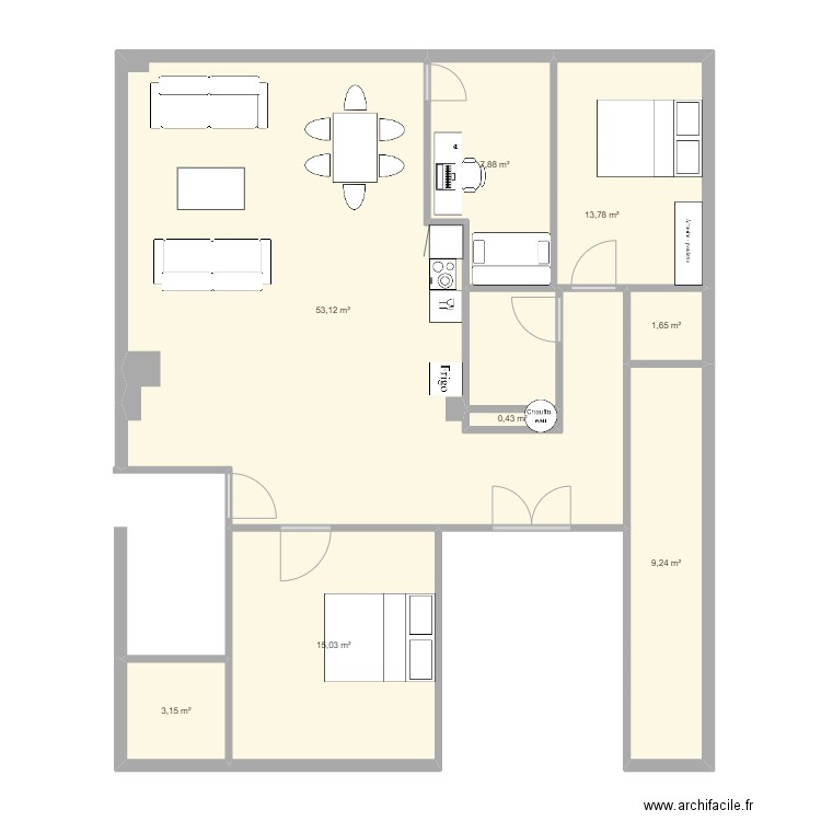 Hauteville apres tvx. Plan de 8 pièces et 104 m2