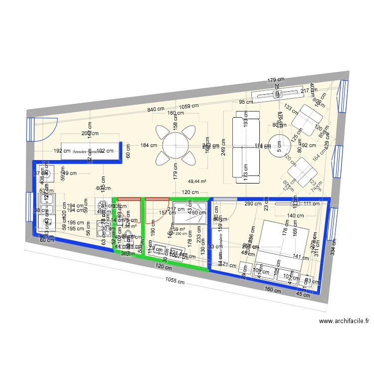 appartement mouja 2. Plan de 3 pièces et 65 m2