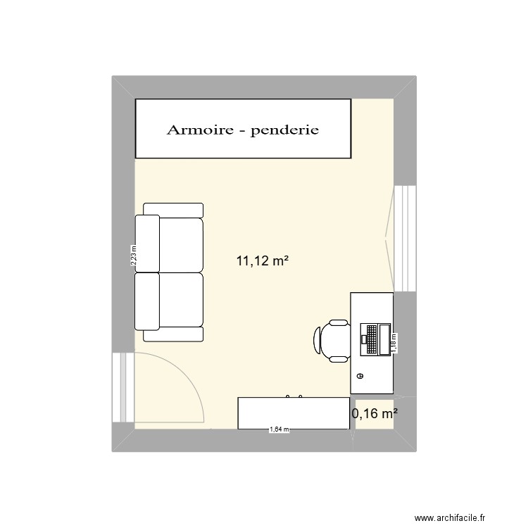 bureau . Plan de 2 pièces et 11 m2