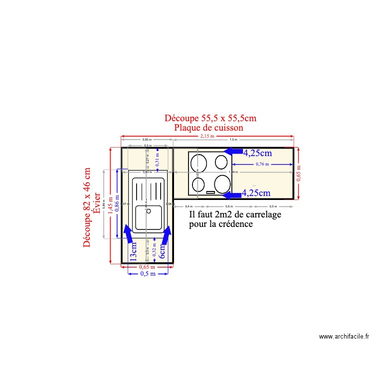 Plan Carine 1. Plan de 2 pièces et 2 m2