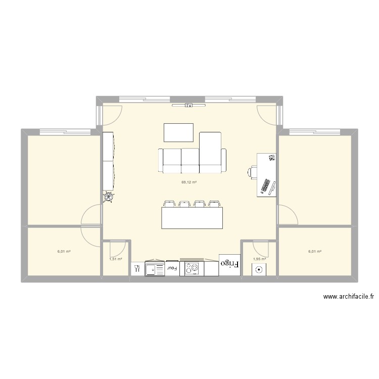 PC3 1 logement. Plan de 5 pièces et 85 m2