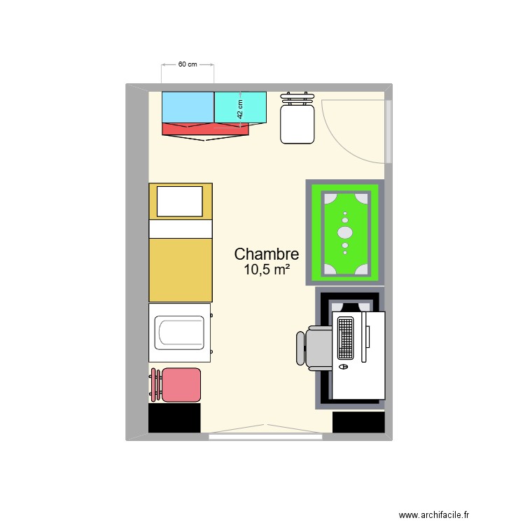 chambre_Ayden2. Plan de 1 pièce et 11 m2