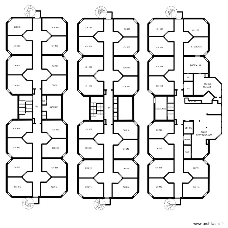 DK IBIS. Plan de 72 pièces et 885 m2