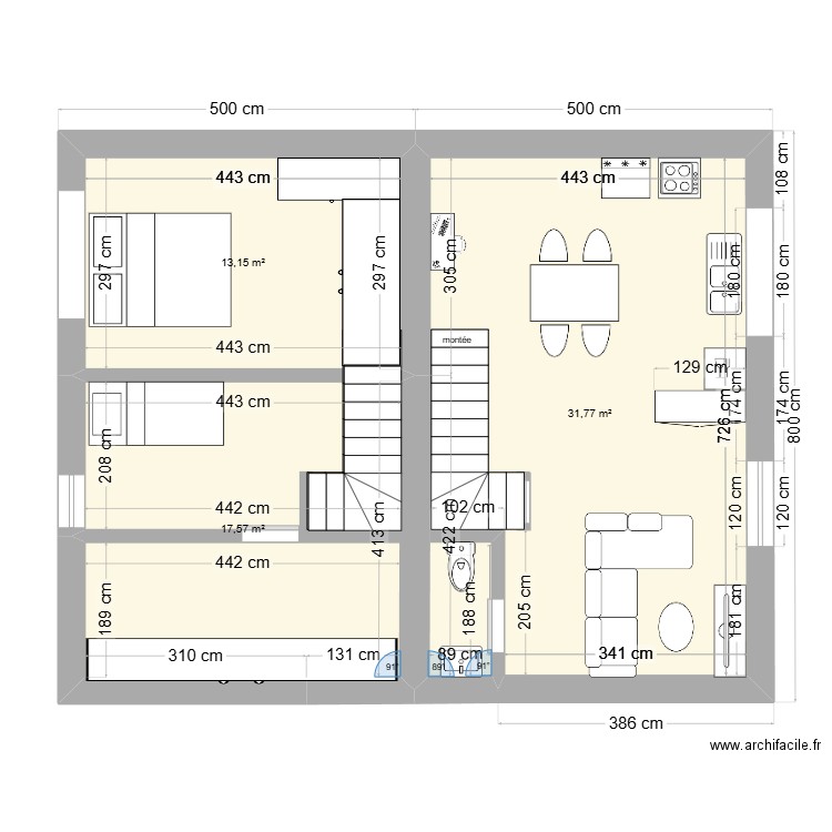 Maison ELO étage. Plan de 3 pièces et 62 m2