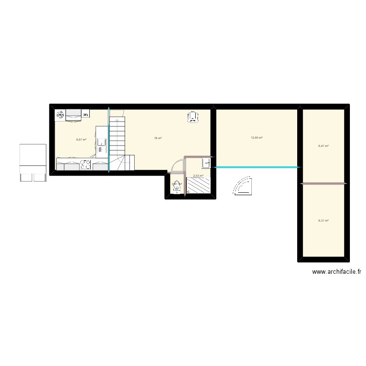 maison 2. Plan de 7 pièces et 58 m2