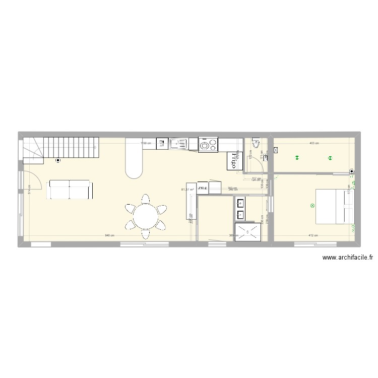 Villa 2 ECL ch1 et dressing. Plan de 1 pièce et 81 m2