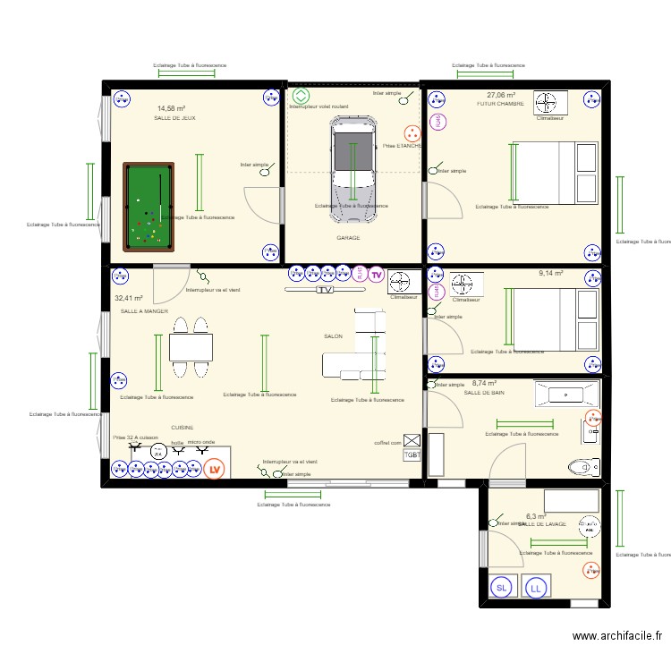 ryan salam. Plan de 6 pièces et 98 m2