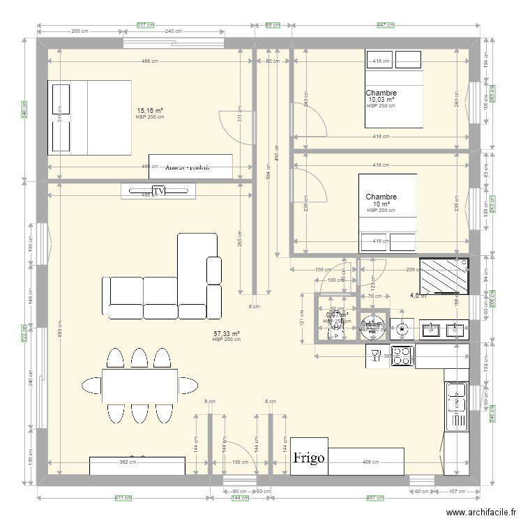 100m carré . Plan de 7 pièces et 98 m2