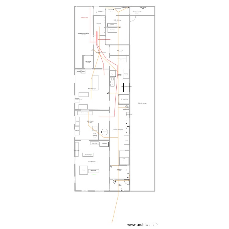 nouveau labo 5e jet déchets et eaux usées. Plan de 19 pièces et 372 m2