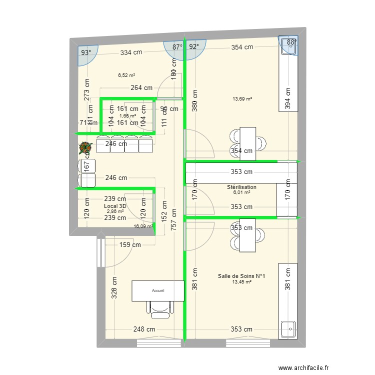 Dr GUEX. Plan de 7 pièces et 60 m2