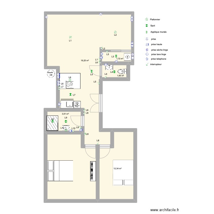 consolat3. Plan de 5 pièces et 56 m2