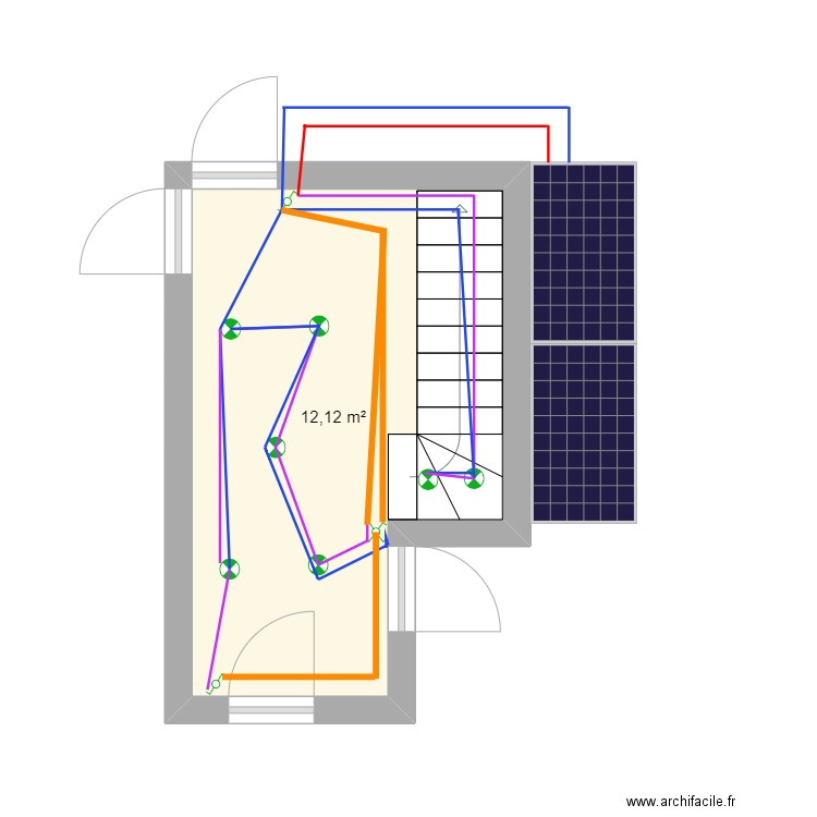 couloir rdc début cablage . Plan de 1 pièce et 12 m2