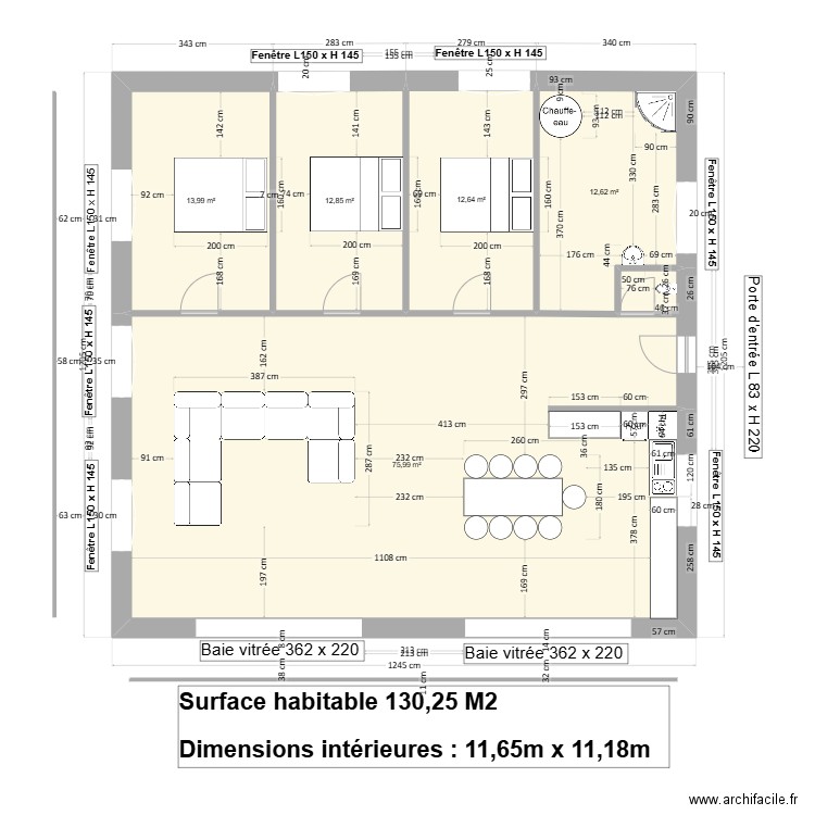 Maison Peyrelevade. Plan de 5 pièces et 128 m2