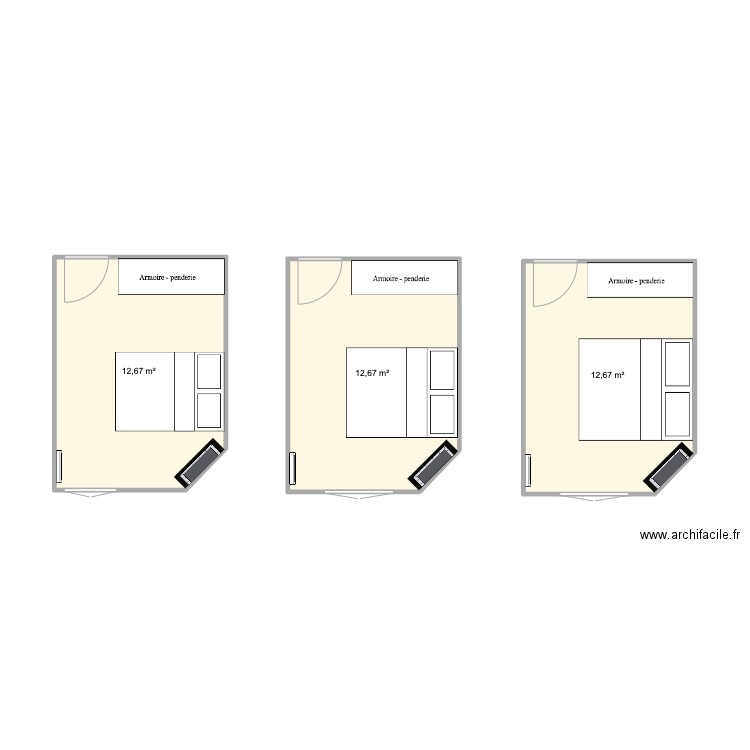 Chambre de B. Plan de 3 pièces et 38 m2