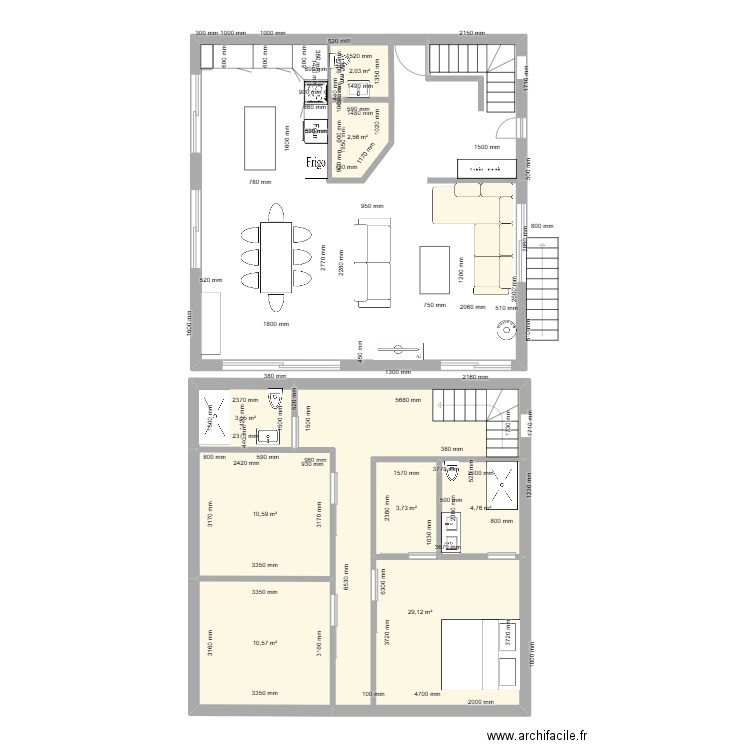 Laurent Bolay. Plan de 8 pièces et 67 m2