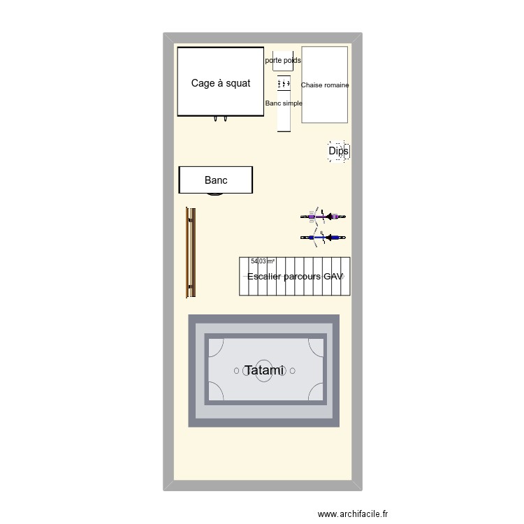 Salle de sport garage . Plan de 1 pièce et 54 m2