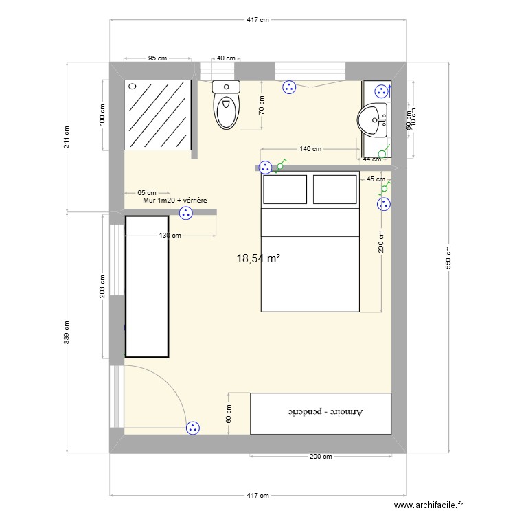 Extension Corse rdc v2.0. Plan de 1 pièce et 19 m2