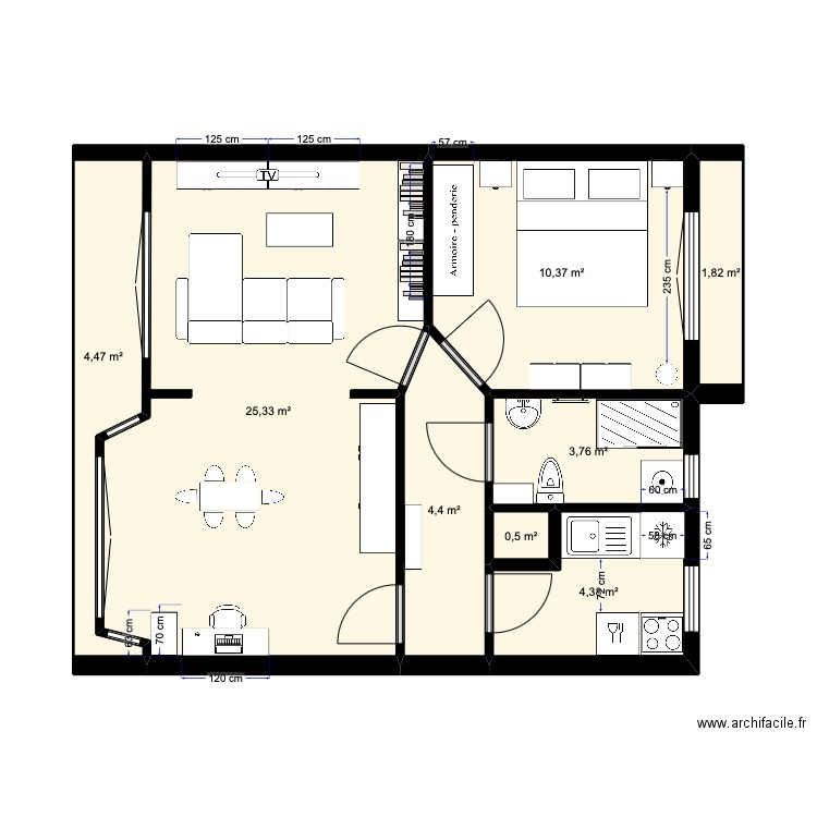 Appartement Asnières. Plan de 8 pièces et 55 m2