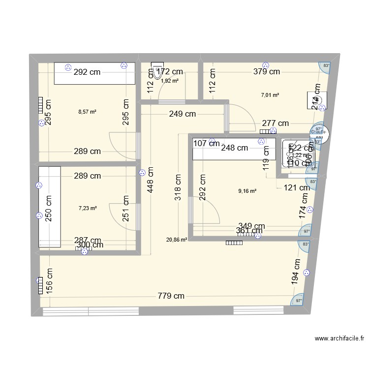 l'institut de Laure. Plan de 7 pièces et 56 m2