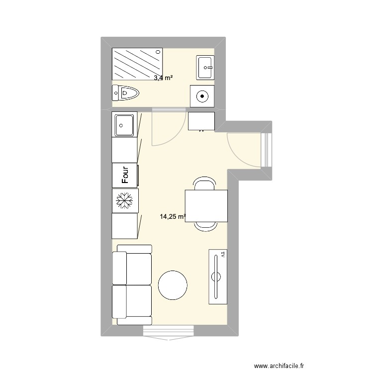 PARIS 1. Plan de 2 pièces et 17 m2