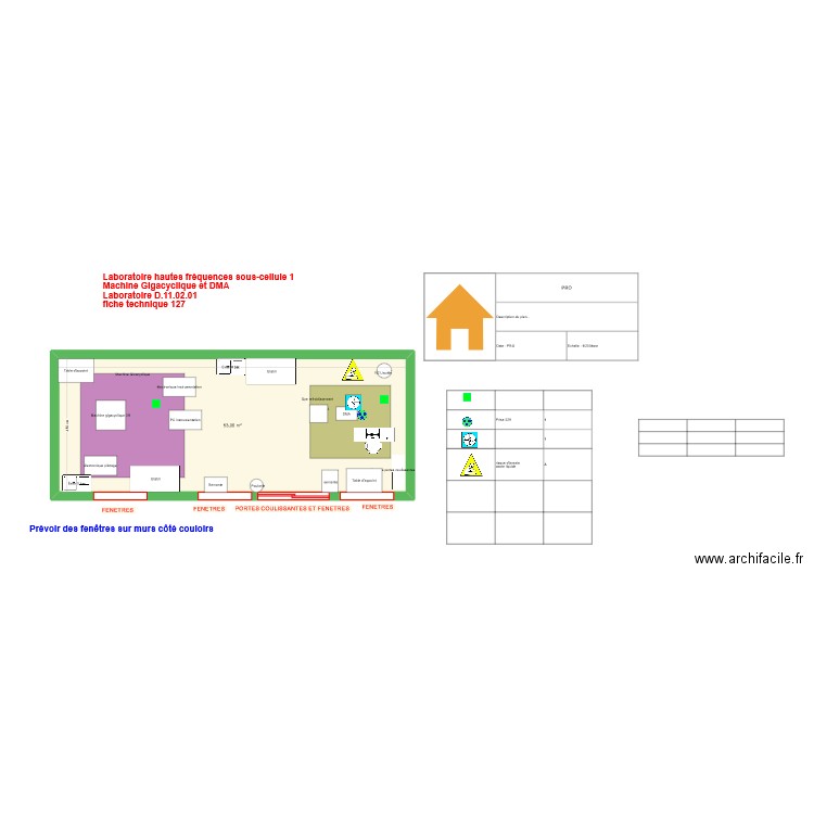 Labo hautes fréquences sous cellule 1 V3. Plan de 1 pièce et 53 m2