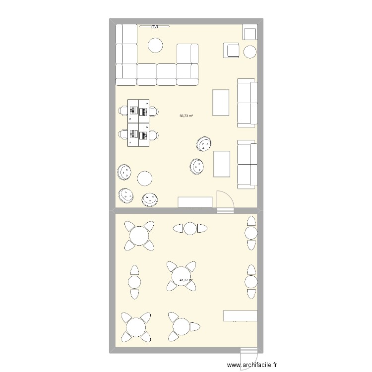 café jeux vidéos. Plan de 2 pièces et 98 m2