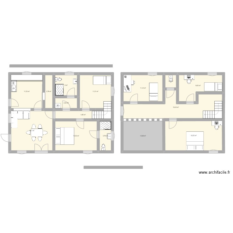 maison riri loulou. Plan de 15 pièces et 146 m2