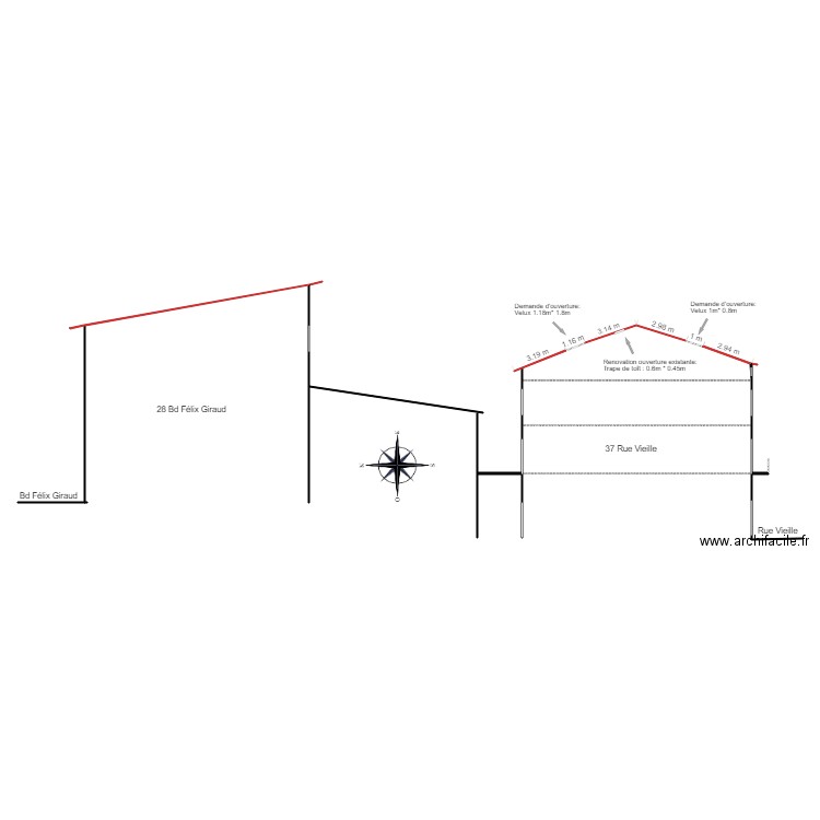 Plan profil de la maison. Plan de 2 pièces et 67 m2